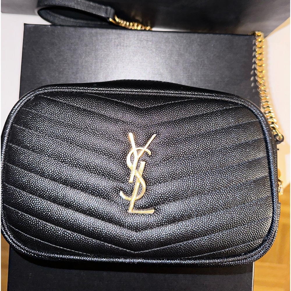 SAINT LAURENT Lou Mini YSL Grain de Poudre Camera Crossbody Bag - Black